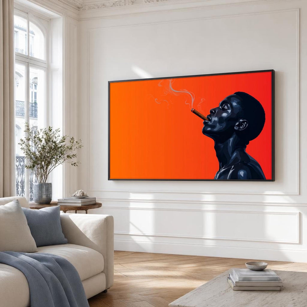 Profile of a Man Canvas Wall Art, Smoking Cigar