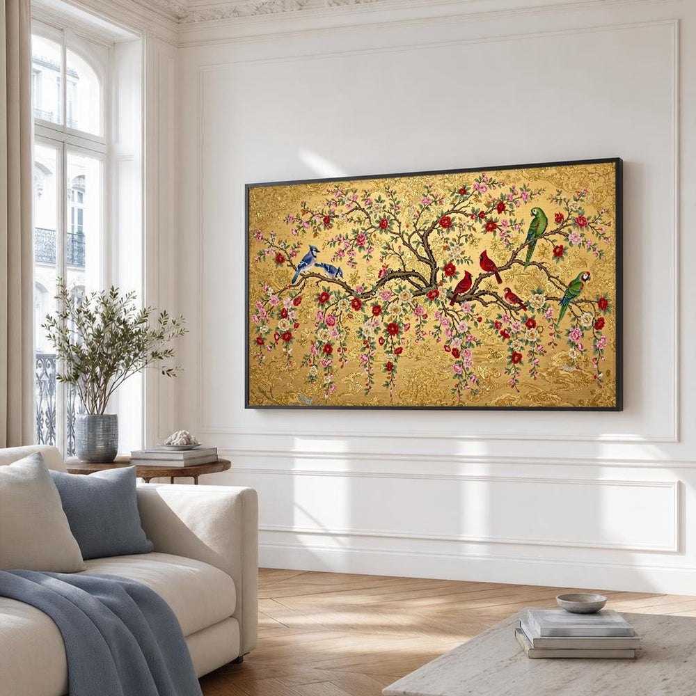 Flowering Branches with Birds Canvas Wall Art