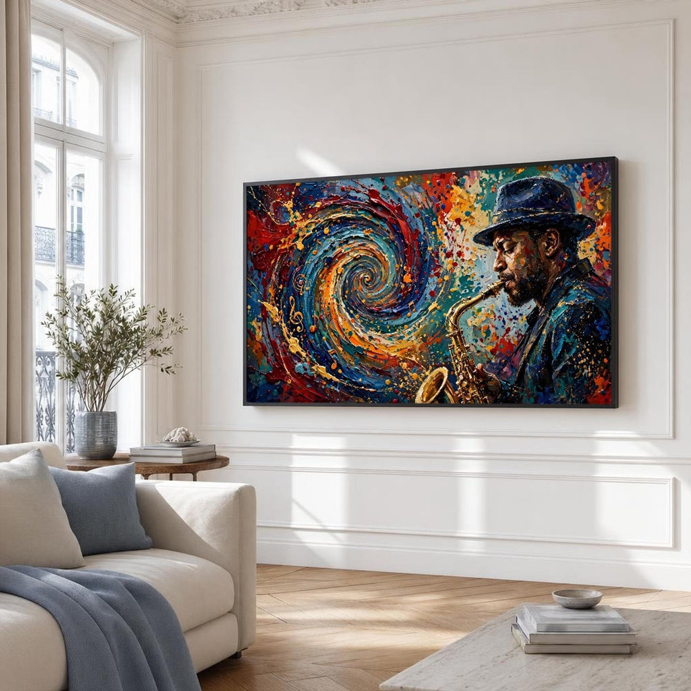 Saxophonist Canvas Wall Art, Music, Colorful Swirl