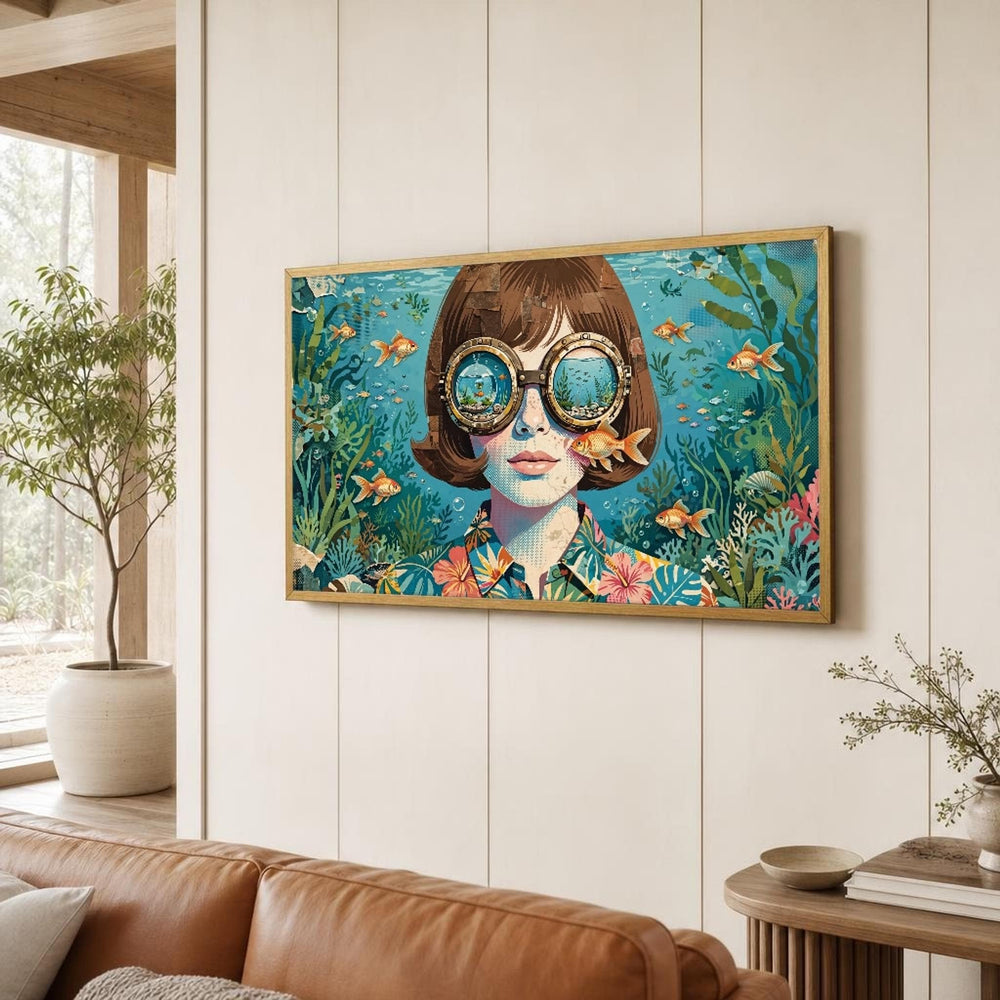 Woman with Glasses Canvas Wall Art, Playful, Underwater Scene