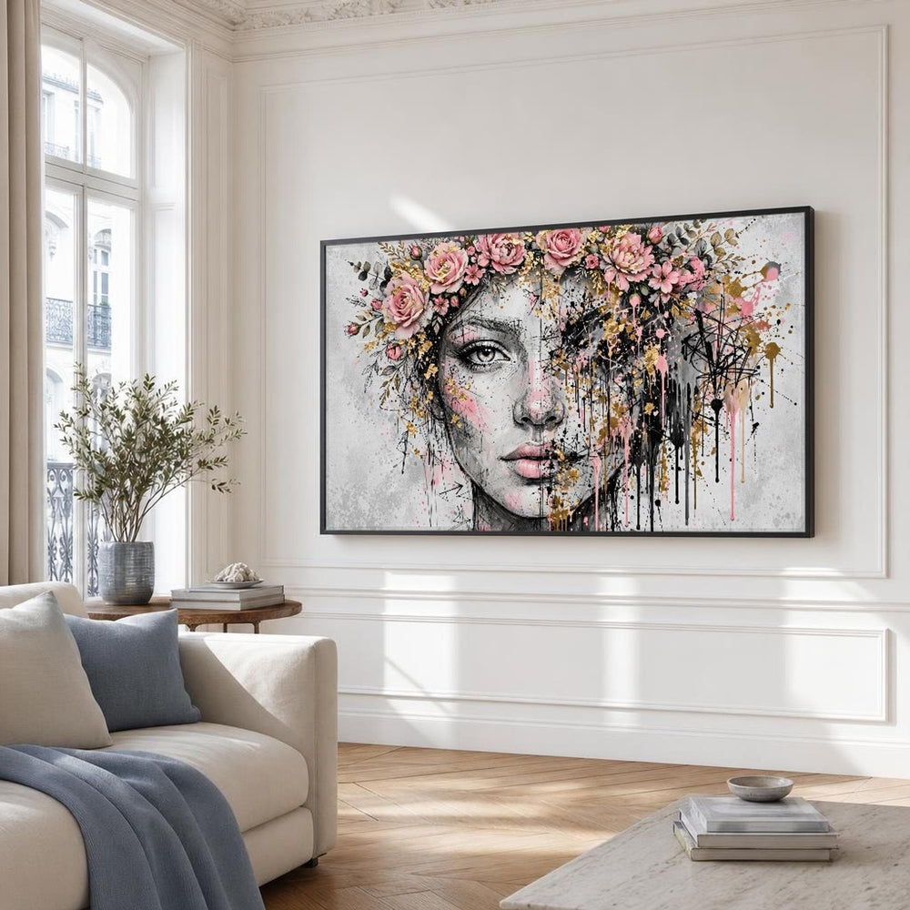 Woman with Floral Crown Canvas Wall Art, Modern, Floral Elements