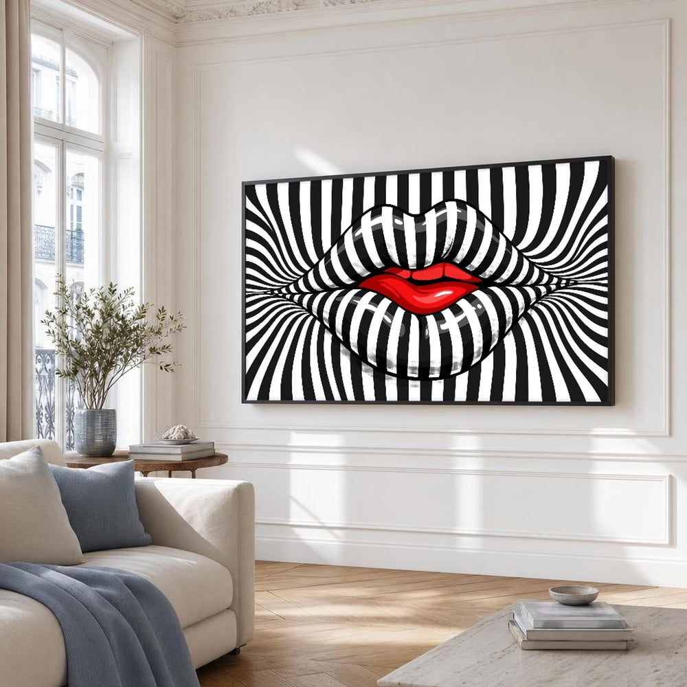 Lips Canvas Wall Art, Stripes, Bold Red Lips