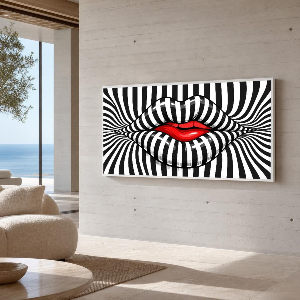 Lips Canvas Wall Art, Stripes, Bold Red Lips