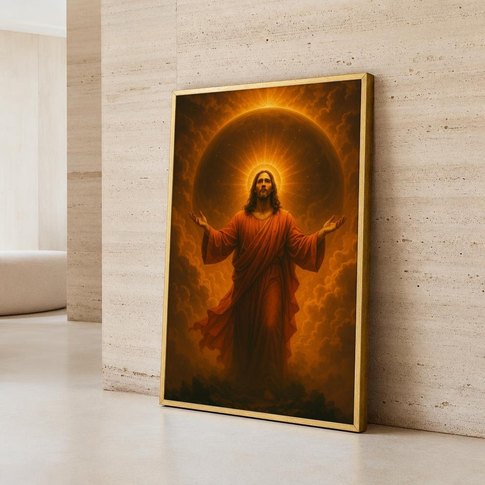 Orange and Gold Jesus Christ Canvas Wall Art, Light, Spiritual
