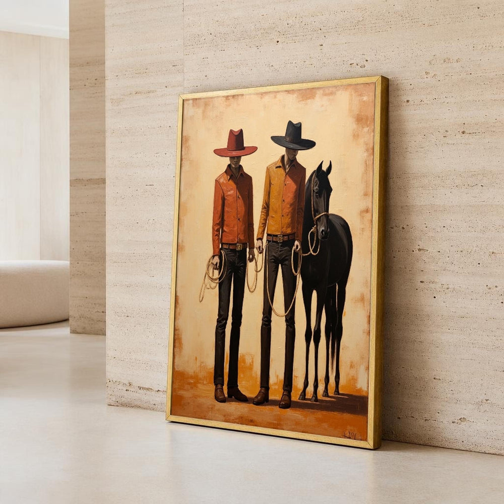 Two Cowboys and a Horse Canvas Wall Art, Western, Rope