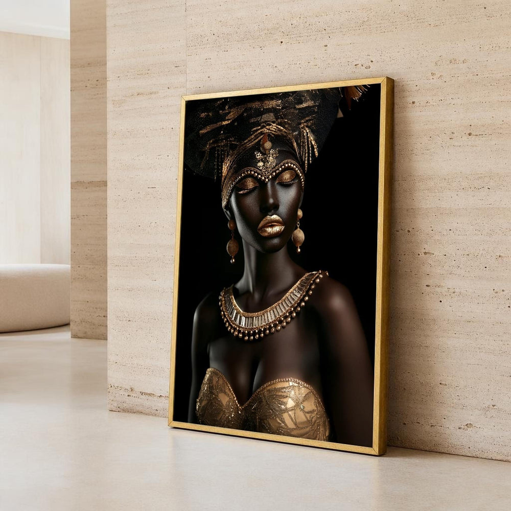 Black and Gold Woman Portrait Canvas Wall Art, Elegant, Gold Jewelry