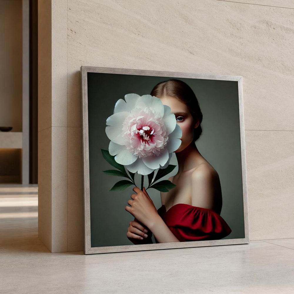 Woman with Flower Canvas Wall Art, Romantic, Portrait