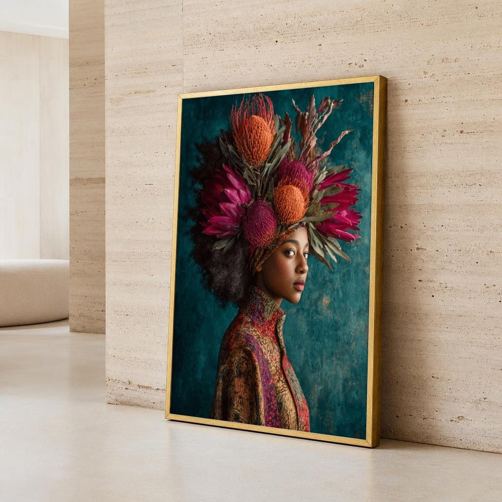 Woman with Floral Headdress Canvas Wall Art, Vibrant