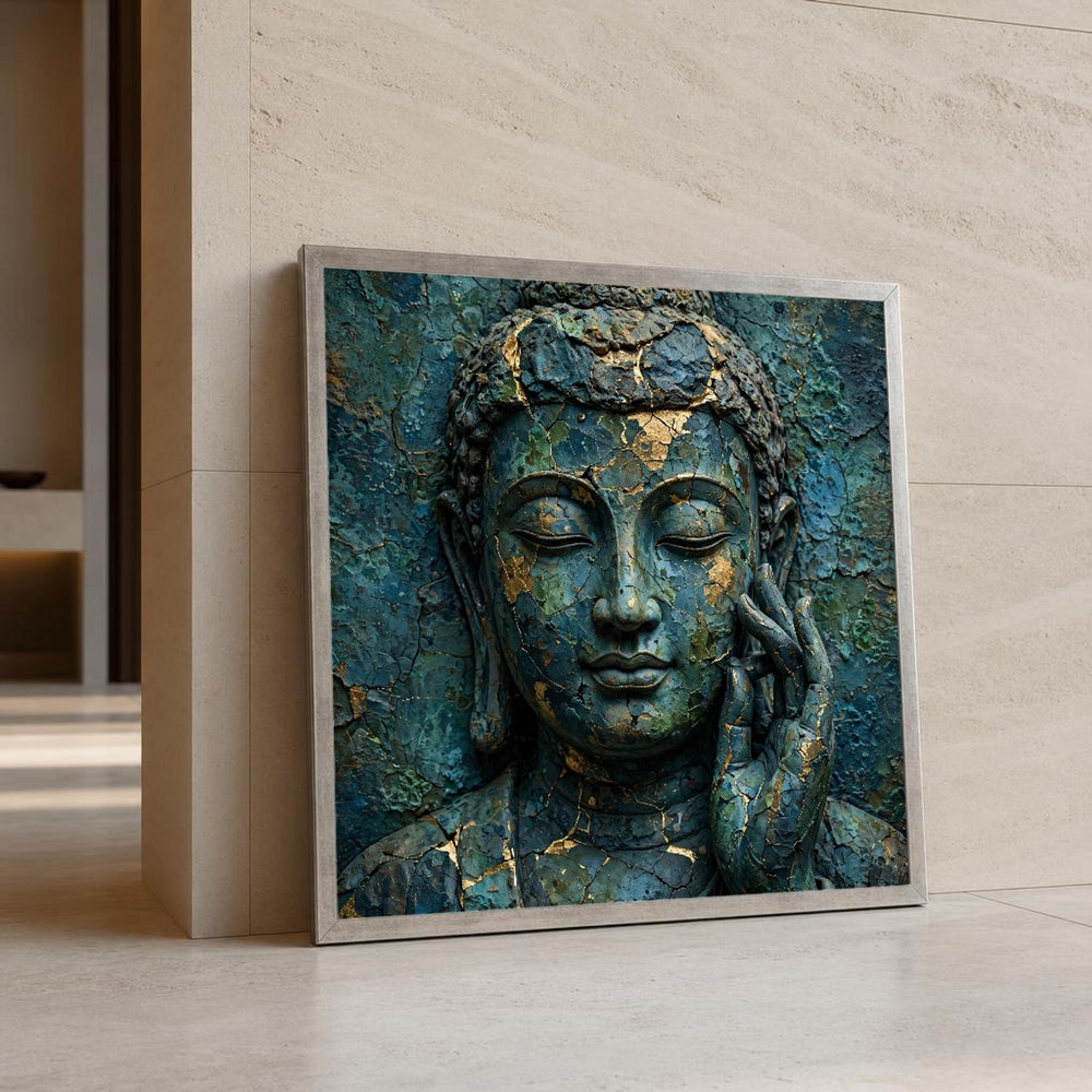 Teal and Gold Buddha Canvas Wall Art
