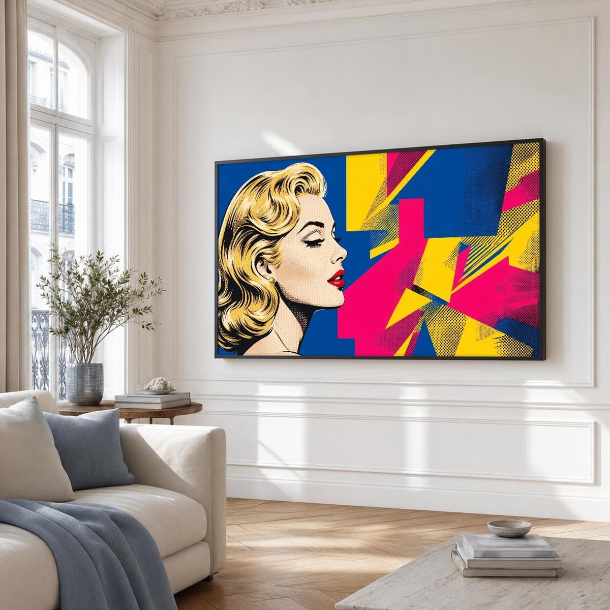 Marilyn Monroe Pop Art Canvas Print, Blue Yellow Pink Woman Wall Art