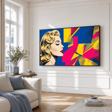 Marilyn Monroe Pop Art Canvas Print, Blue Yellow Pink Woman Wall Art