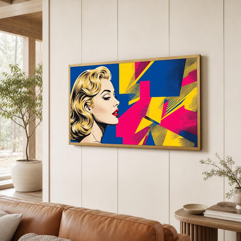 Marilyn Monroe Pop Art Canvas Print, Blue Yellow Pink Woman Wall Art