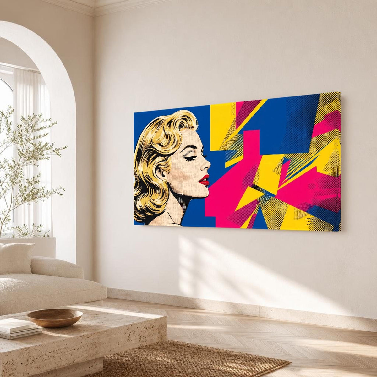 Marilyn Monroe Pop Art Canvas Print, Blue Yellow Pink Woman Wall Art