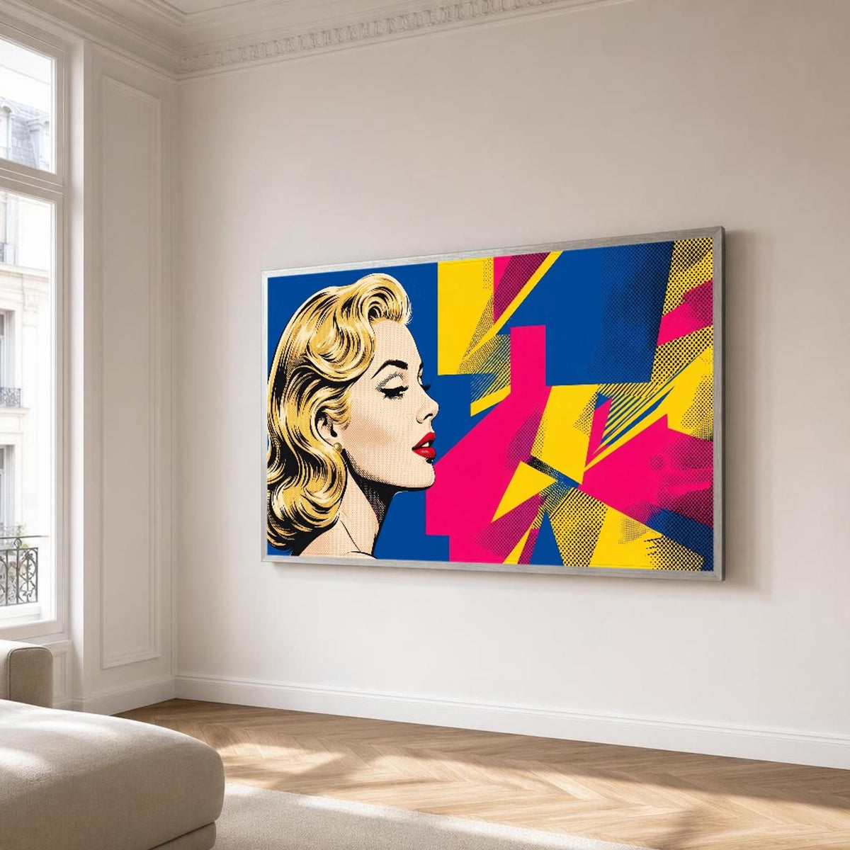Marilyn Monroe Pop Art Canvas Print, Blue Yellow Pink Woman Wall Art