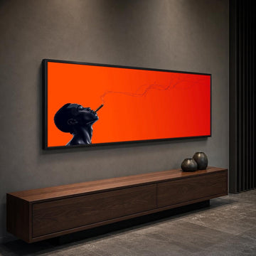 Orange and Black Profile of a Person Smoking Canvas Wall Art, Smoke