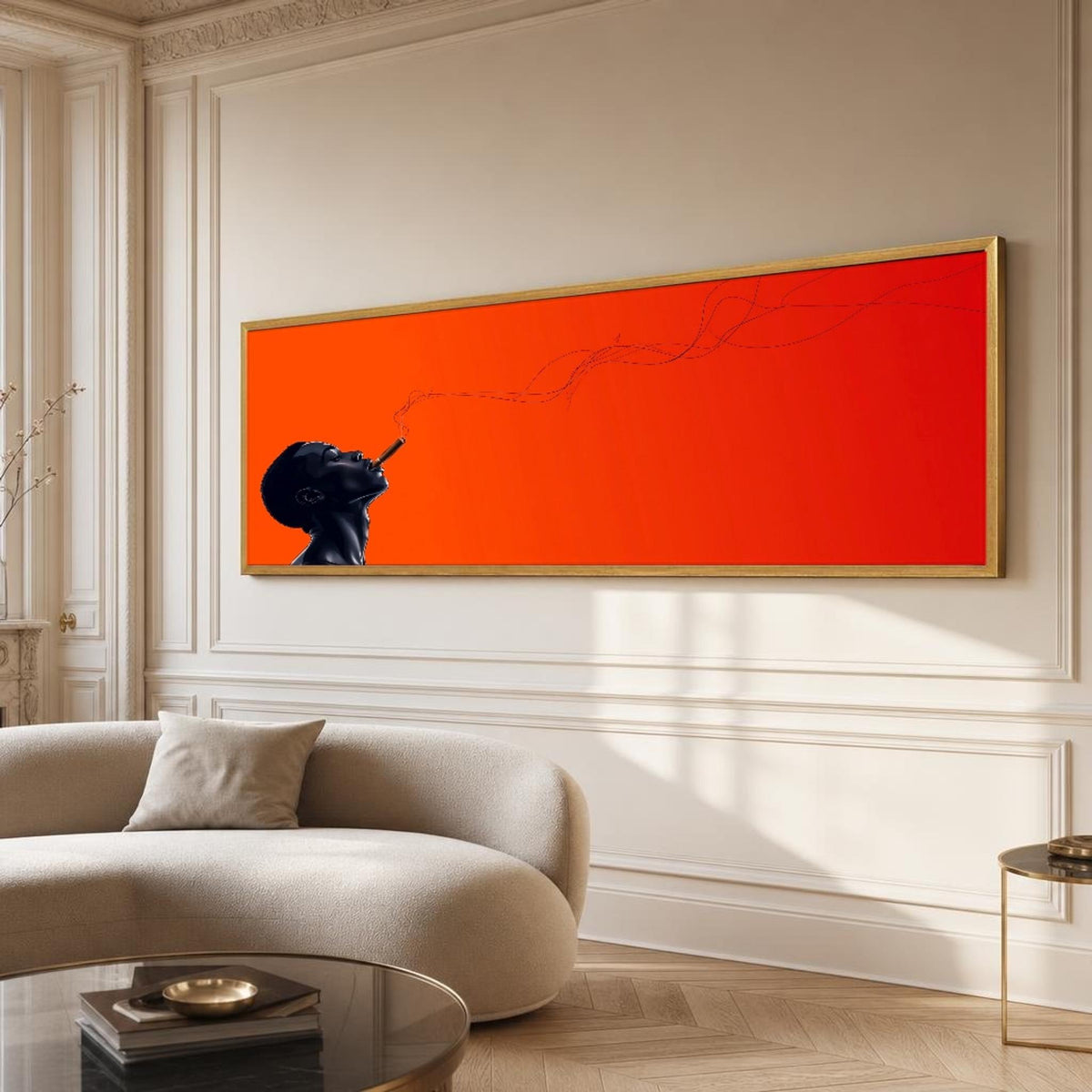 Orange and Black Profile of a Person Smoking Canvas Wall Art, Smoke