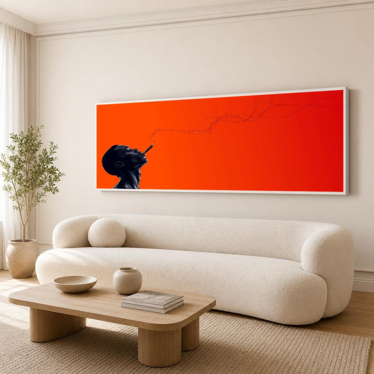 Orange and Black Profile of a Person Smoking Canvas Wall Art, Smoke