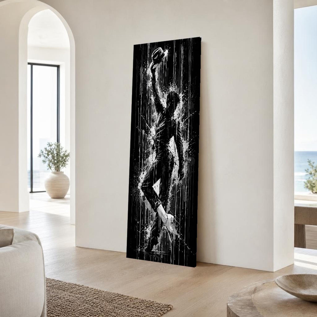 Black and White Michael Jackson Dancer in Silhouette Canvas Wall Art, Movement