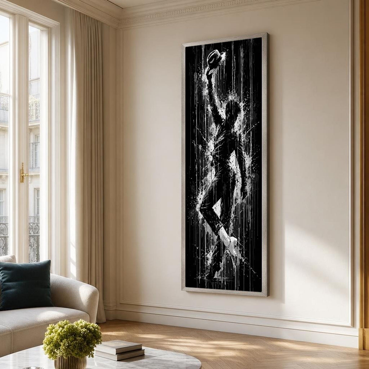 Black and White Michael Jackson Dancer in Silhouette Canvas Wall Art, Movement