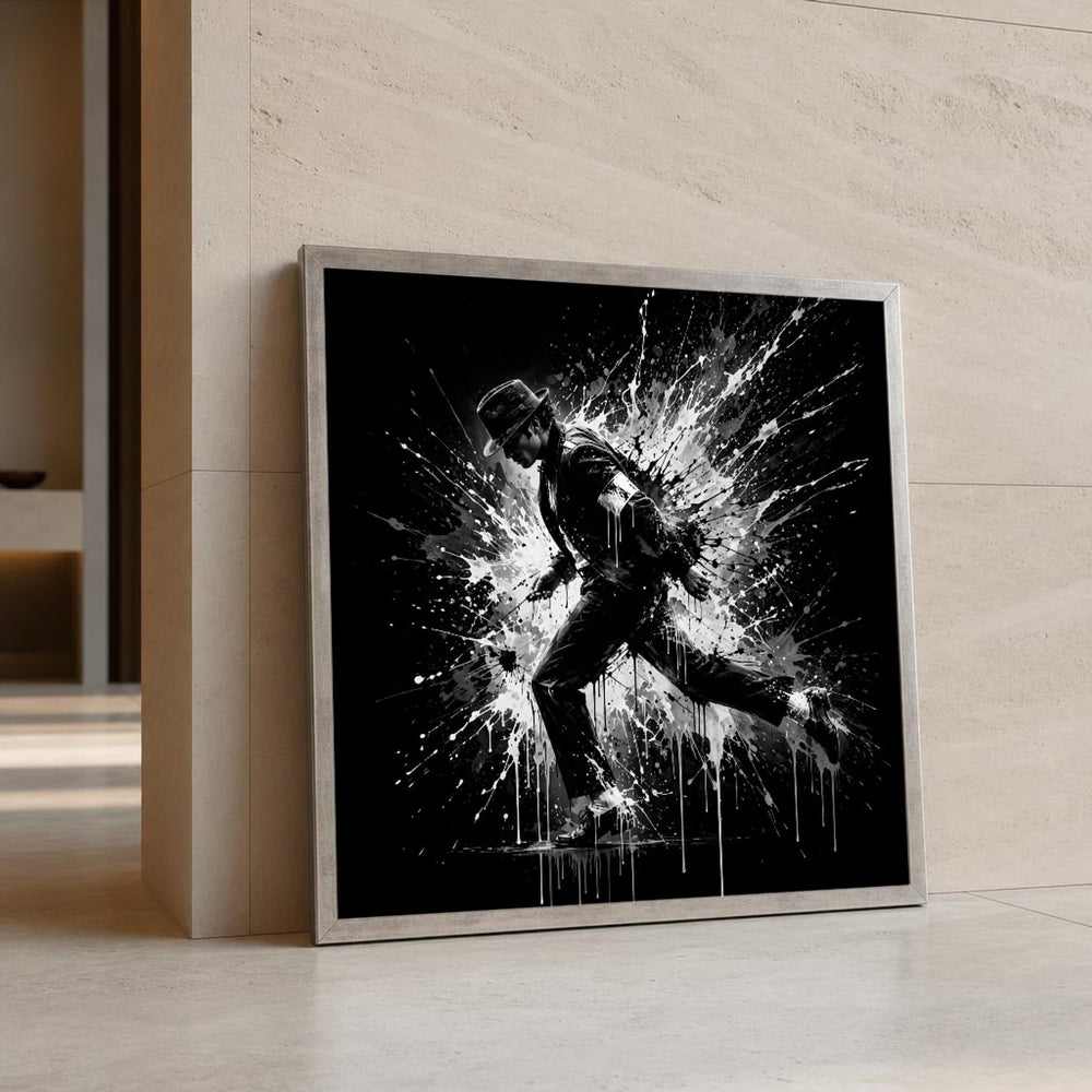 Black and White Michael Jackson Dancer in Motion Canvas Wall Art, Dynamic