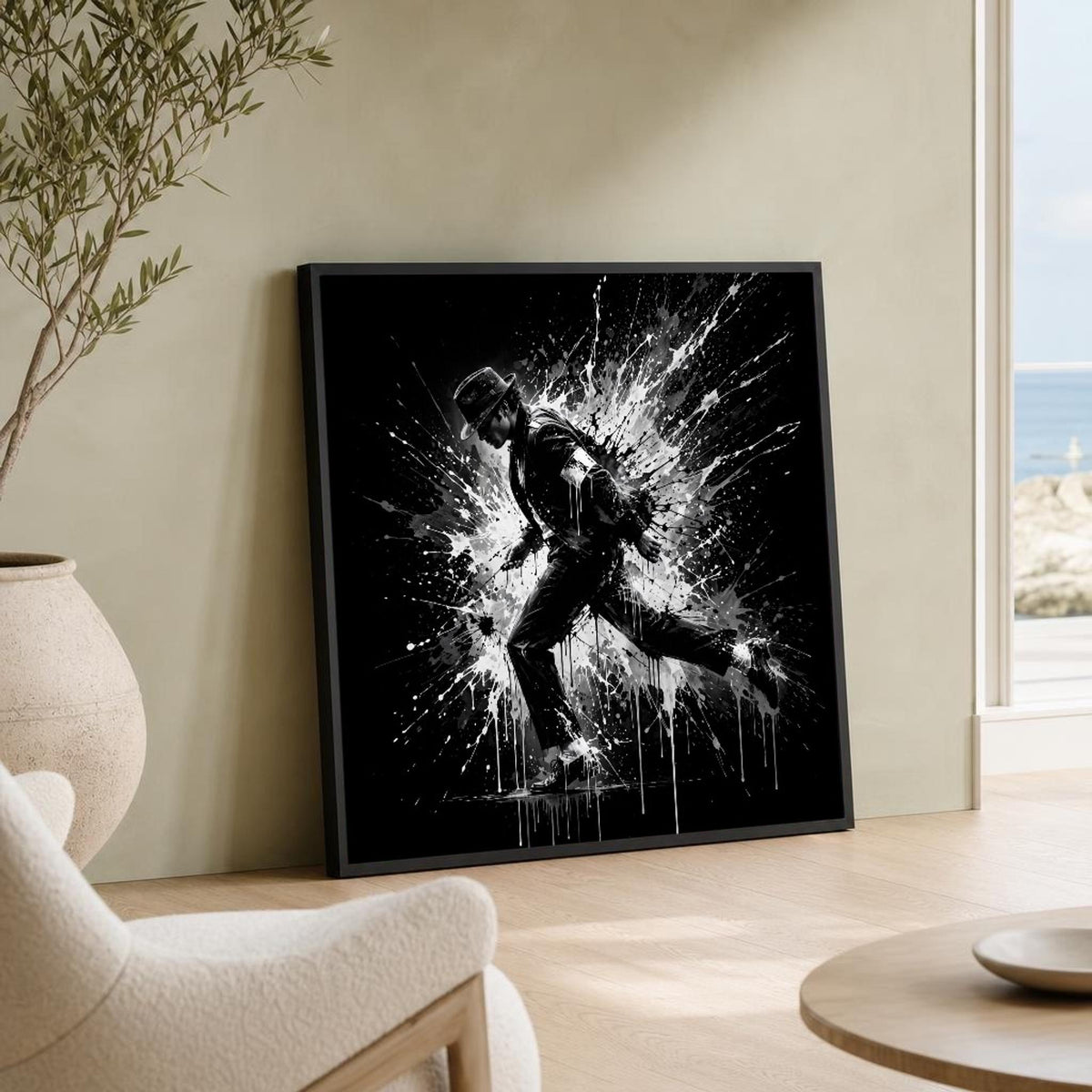 Black and White Michael Jackson Dancer in Motion Canvas Wall Art, Dynamic