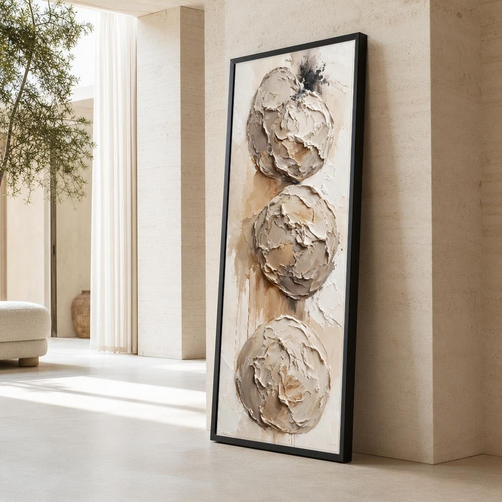 Three Spheres Canvas Wall Art, Neutral Tones Minimalist, Abstract