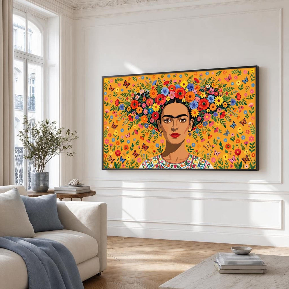 Frida Kahlo Canvas Wall Art, Colorful Flowers, Vibrant and Lively