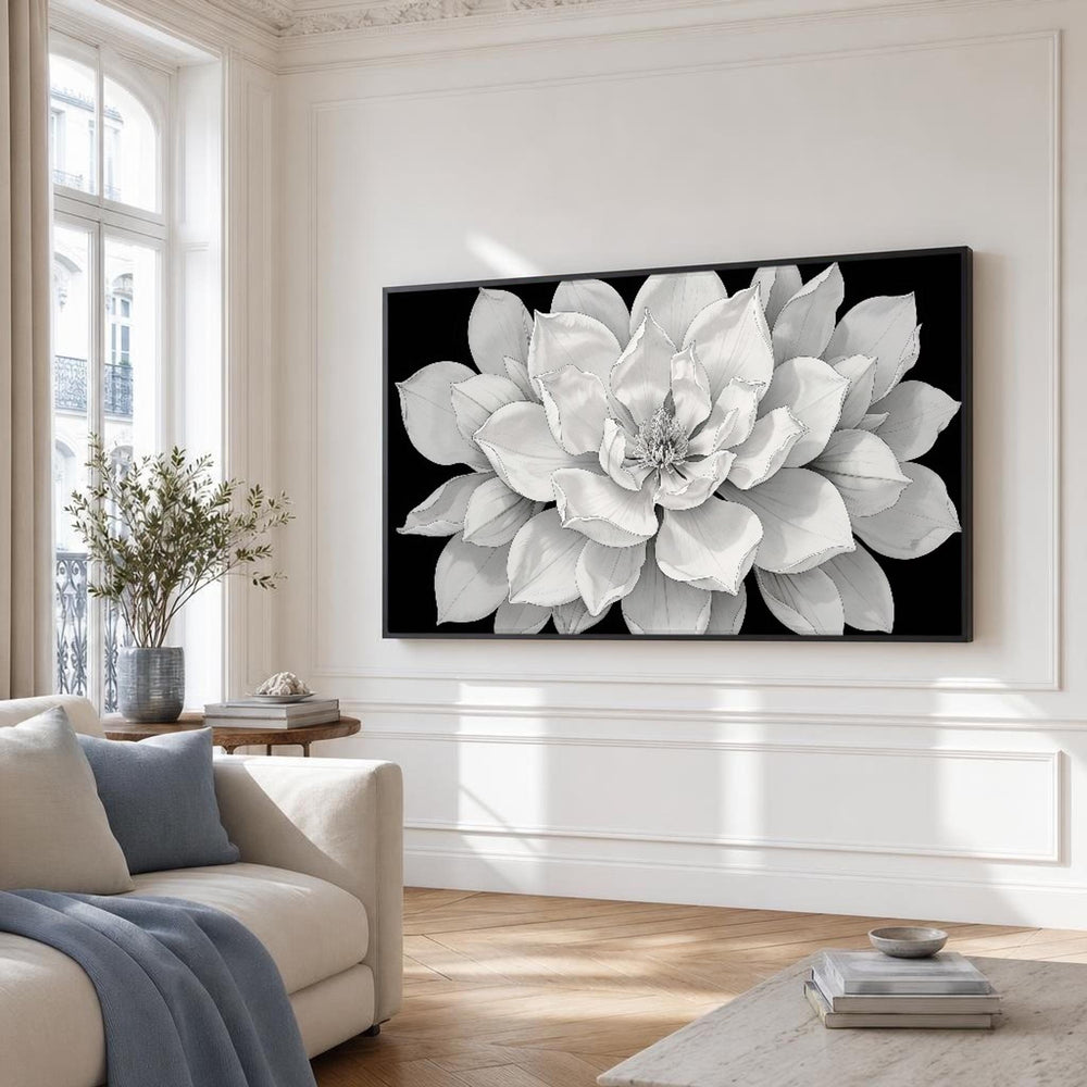 White and Black Lotus Flower Canvas Wall Art, Elegant, Floral