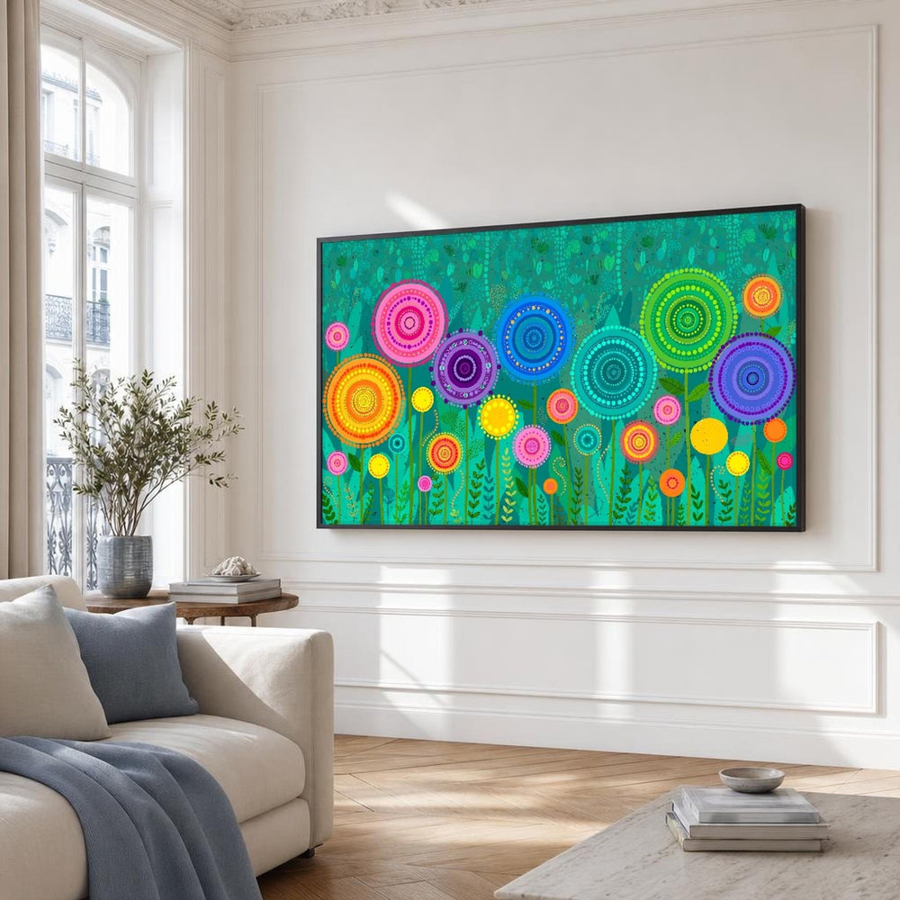 Colorful Flowers Canvas Wall Art, Circular Flower Patterns, Playful