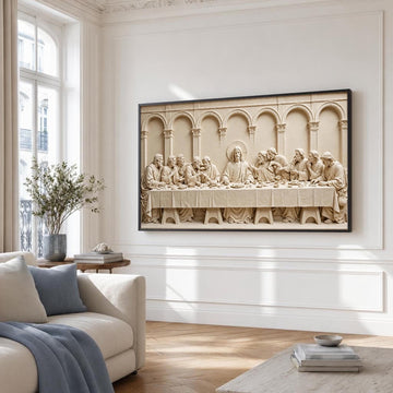 Beige and None Last Supper Canvas Wall Art, Christian Sacred, Religious