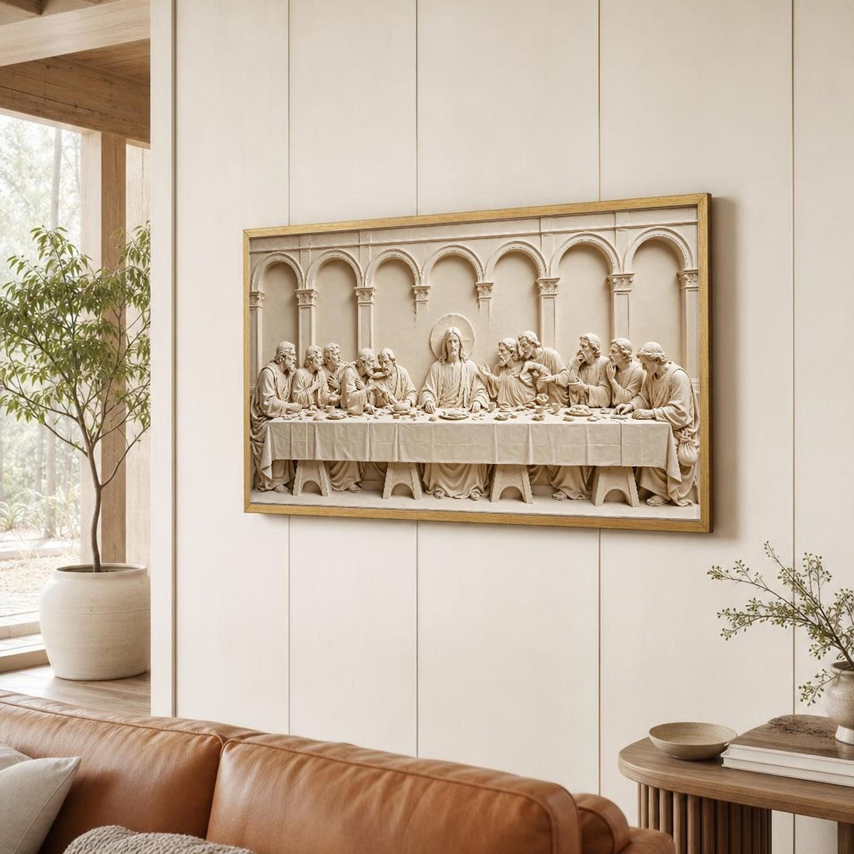 Beige and None Last Supper Canvas Wall Art, Christian Sacred, Religious