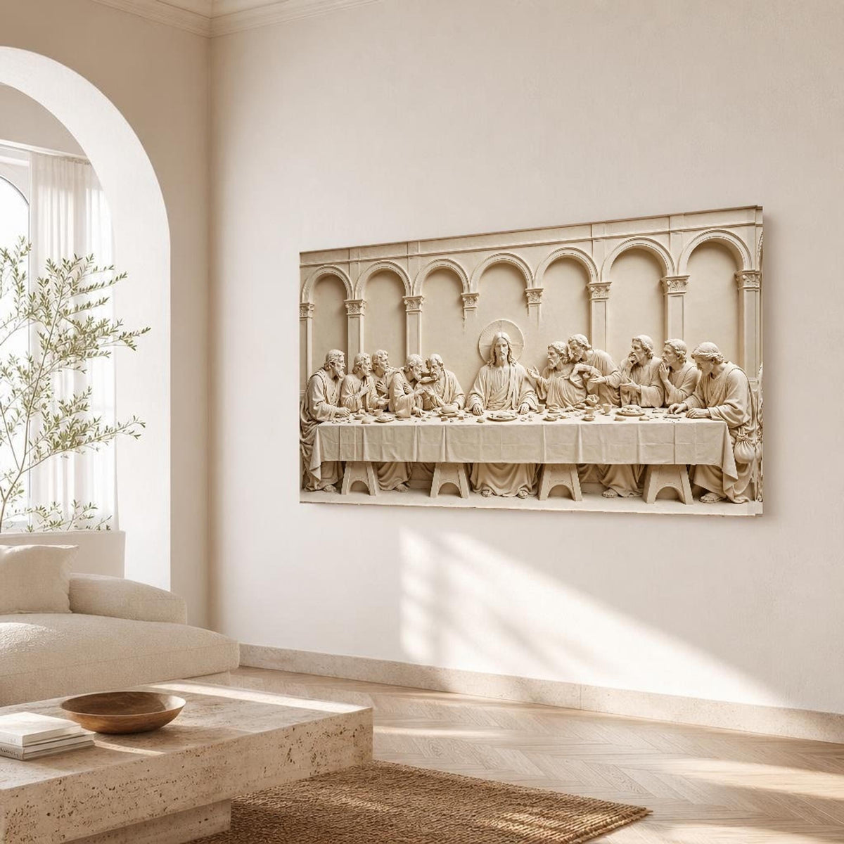 Beige and None Last Supper Canvas Wall Art, Christian Sacred, Religious