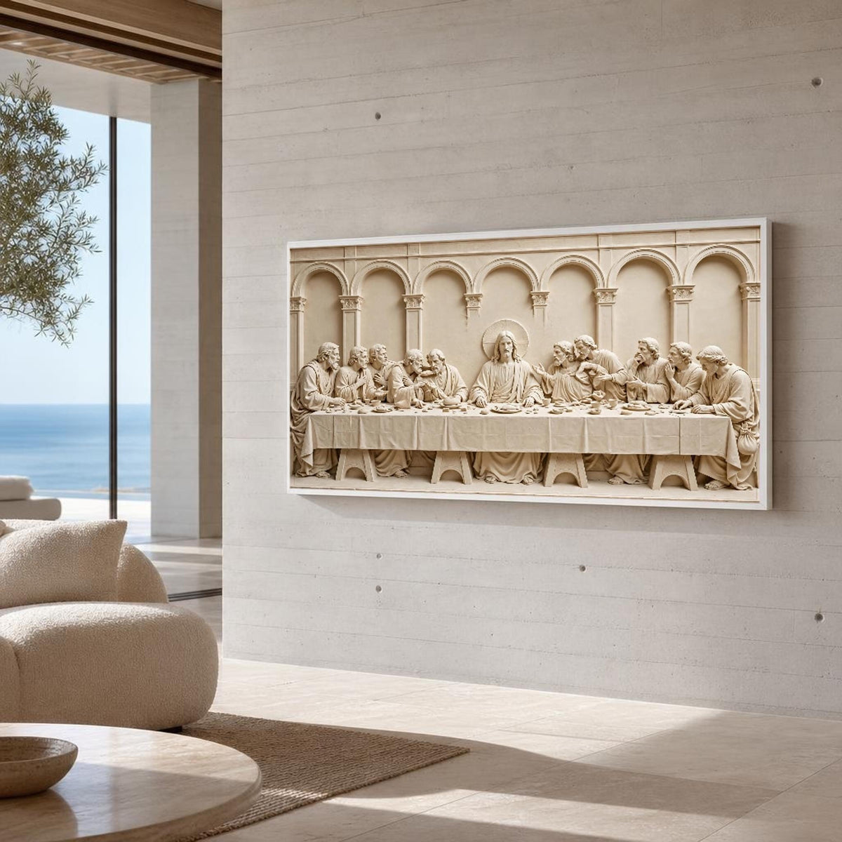 Beige and None Last Supper Canvas Wall Art, Christian Sacred, Religious