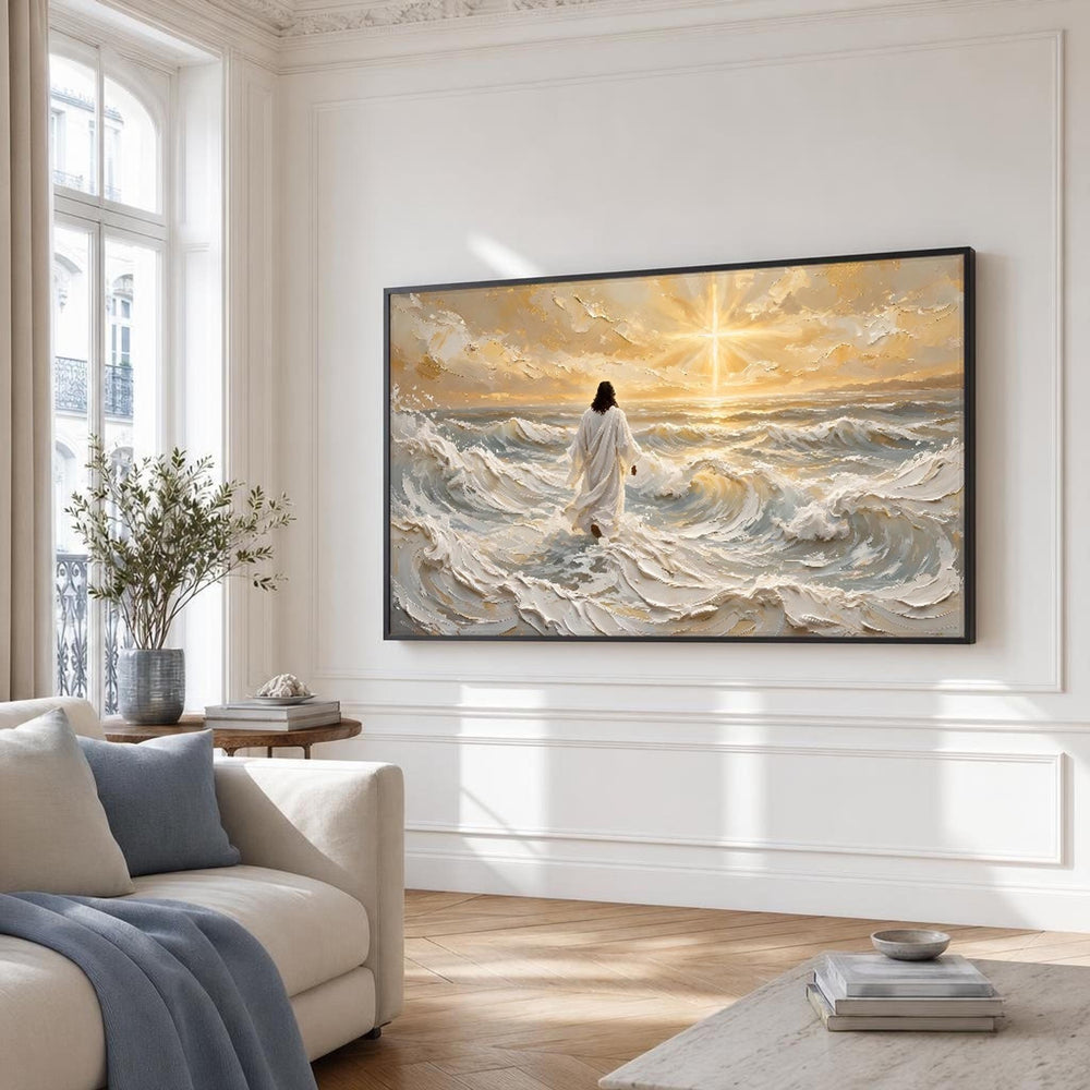 Jesus Walking on Water Canvas Wall Art, Jesus Figure, Christian Sacred