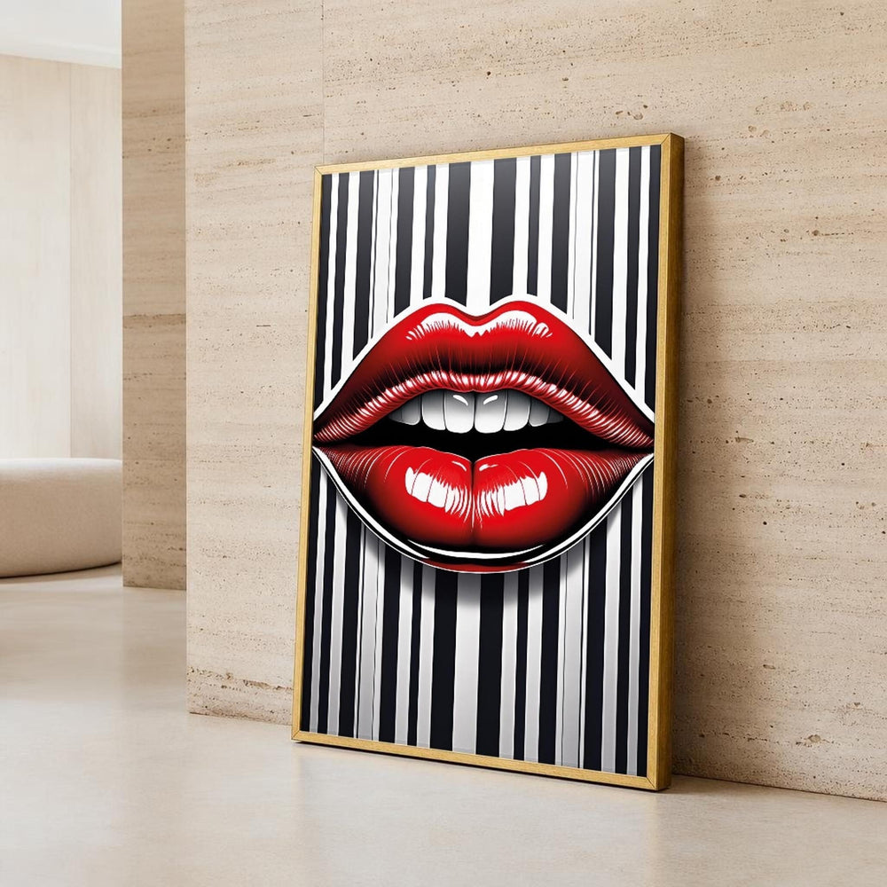 Red Black Lips Canvas Wall Art, Glossy Pop Art Print