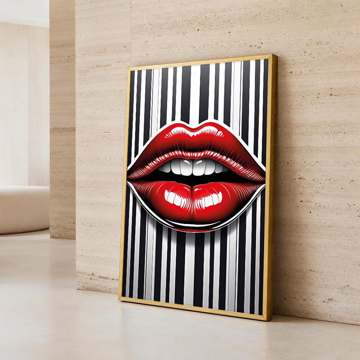 Red Black Lips Canvas Wall Art, Glossy Pop Art Print