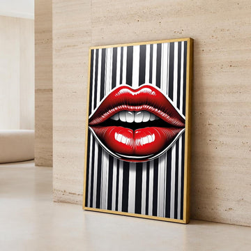 Red Black Lips Canvas Wall Art, Glossy Pop Art Print