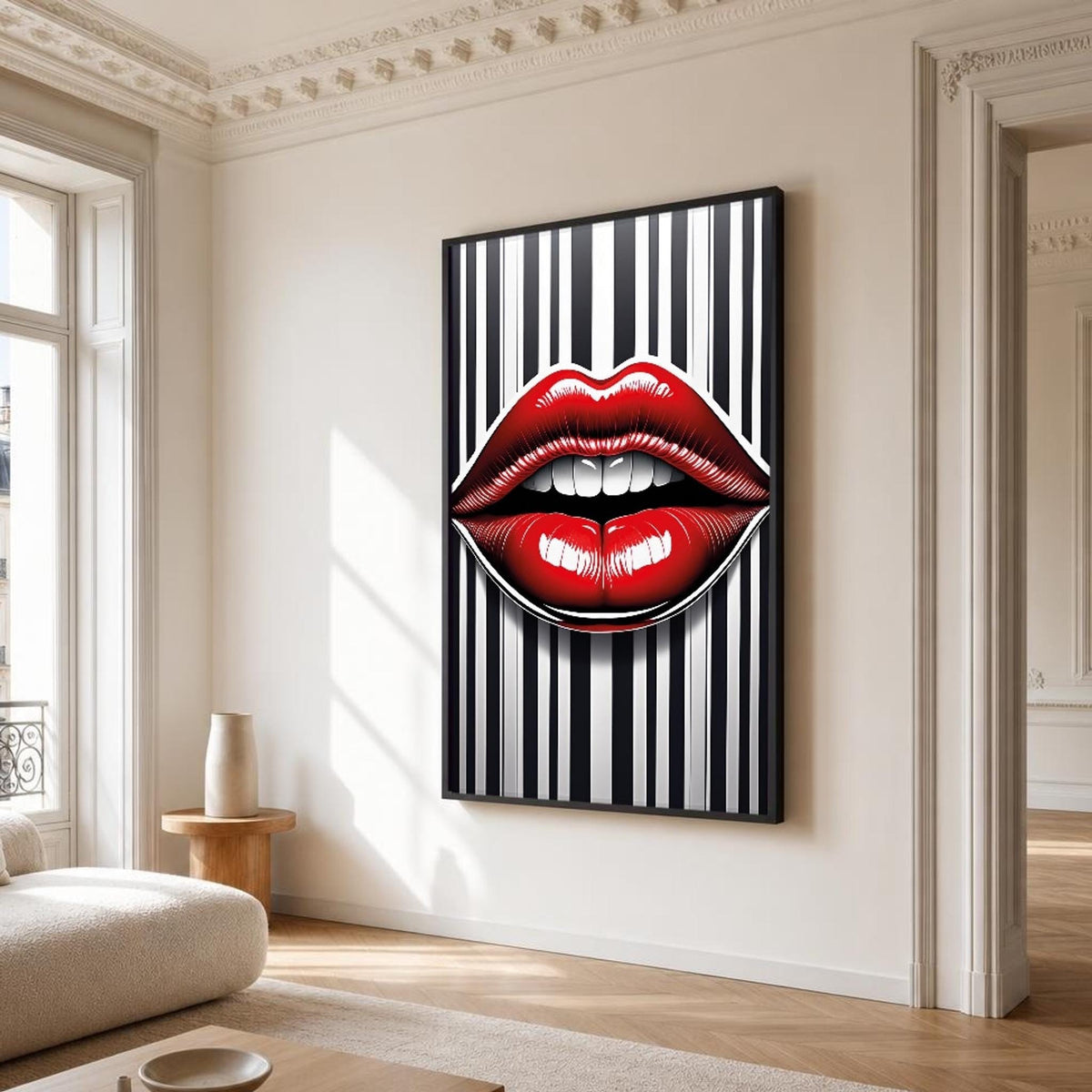 Red Black Lips Canvas Wall Art, Glossy Pop Art Print