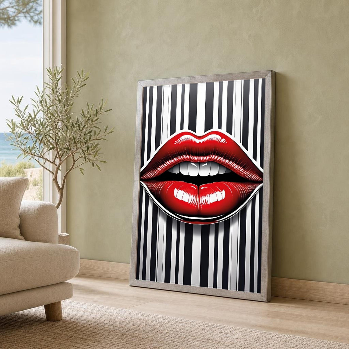 Red Black Lips Canvas Wall Art, Glossy Pop Art Print