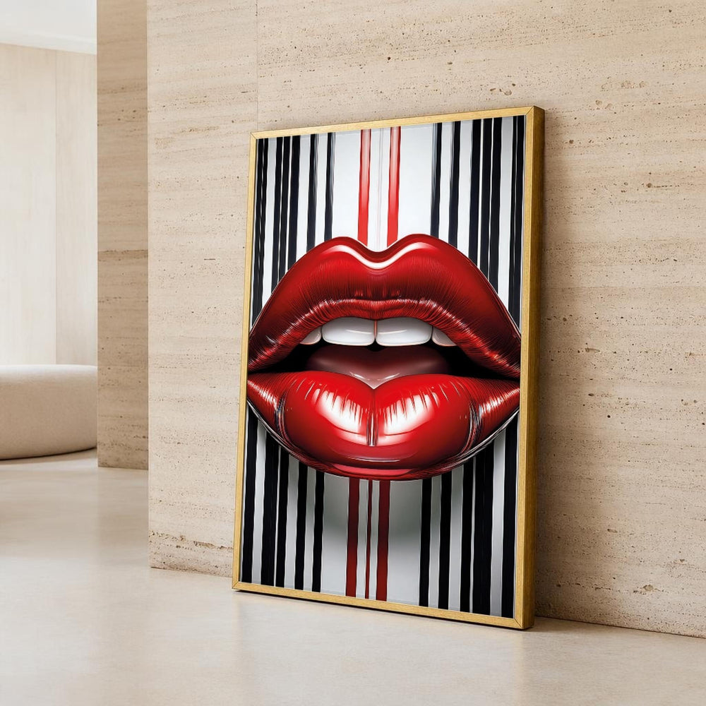 Lips Canvas Wall Art, Stripes, Glossy Finish