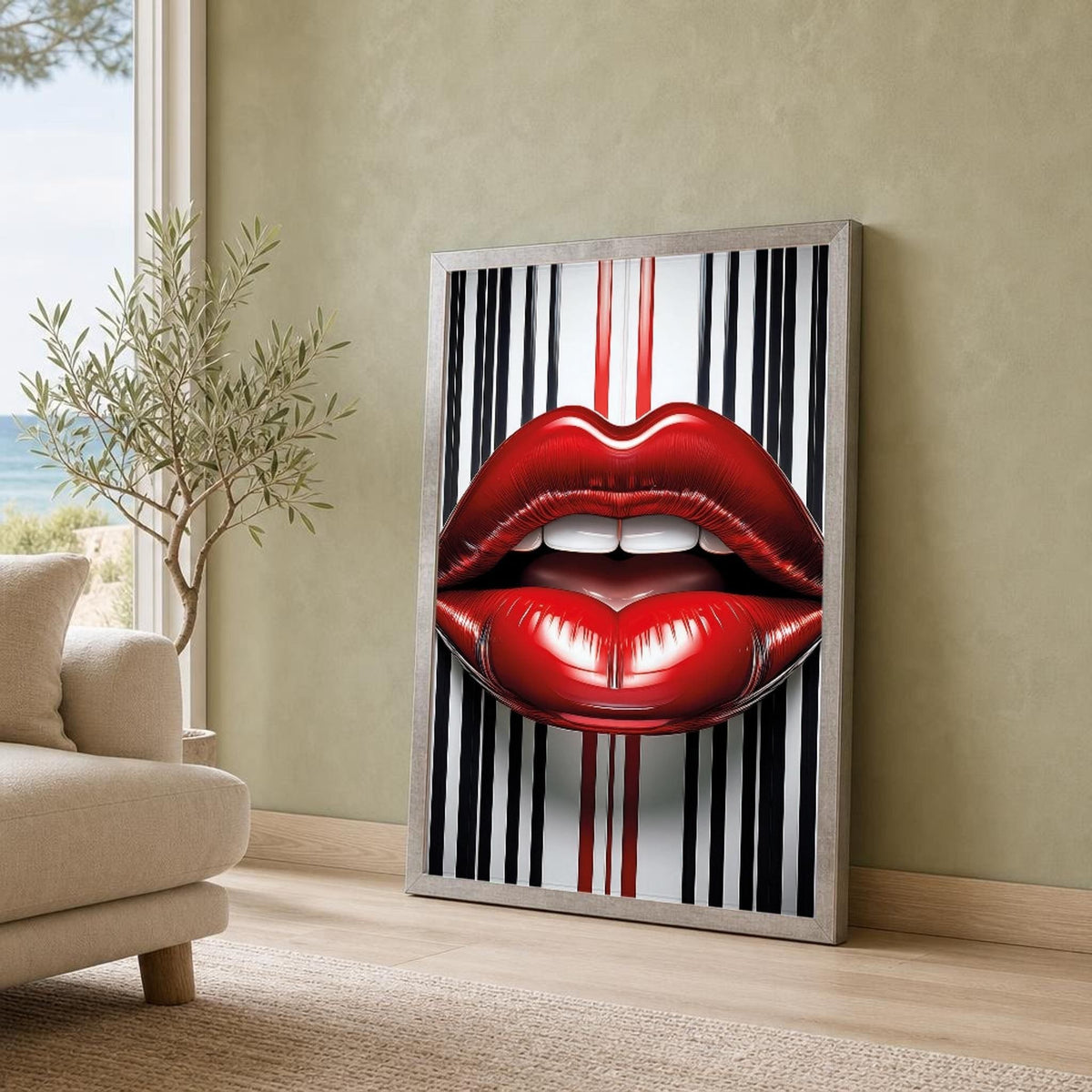 Lips Canvas Wall Art, Stripes, Glossy Finish