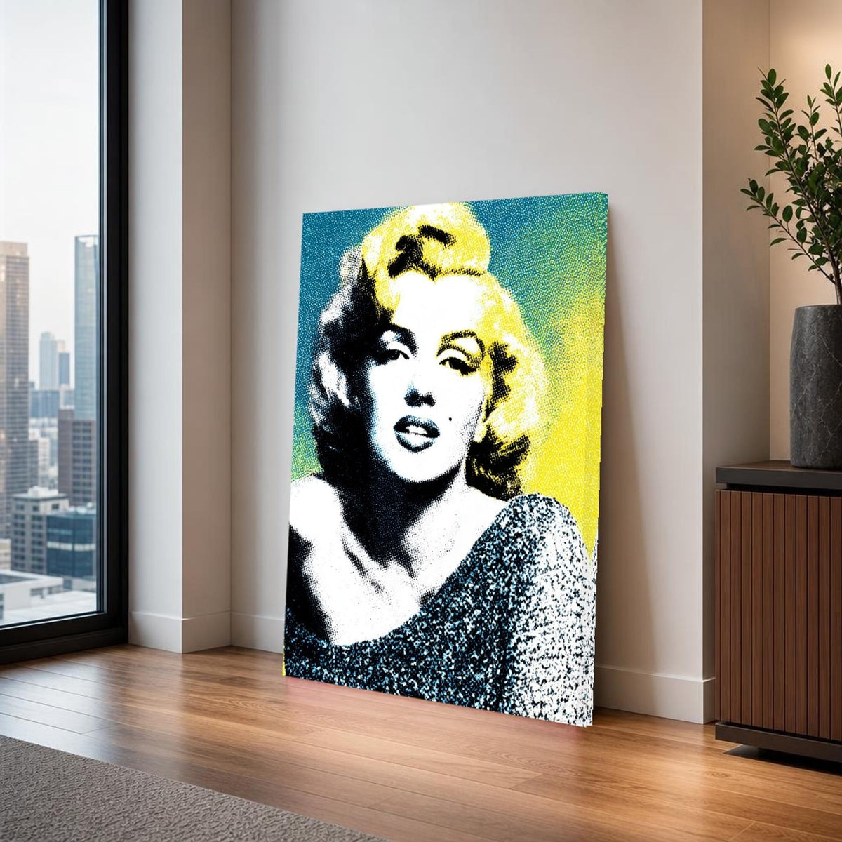 Yellow and Blue Marilyn Monroe Canvas Wall Art, Bright Colors