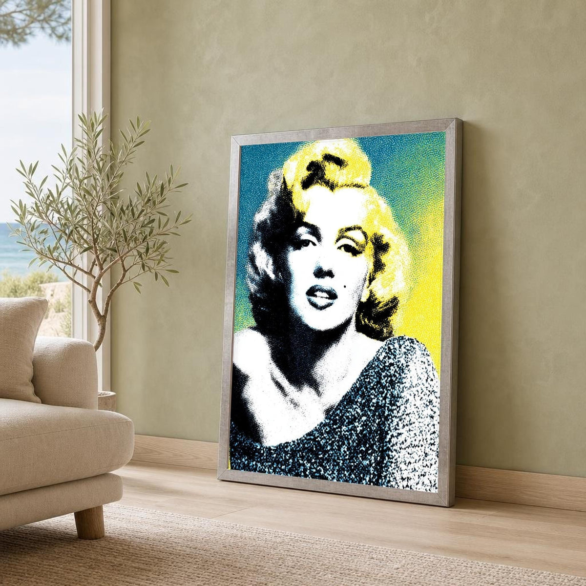 Yellow and Blue Marilyn Monroe Canvas Wall Art, Bright Colors