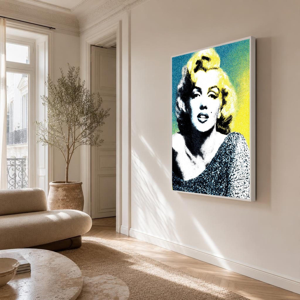 Yellow and Blue Marilyn Monroe Canvas Wall Art, Bright Colors