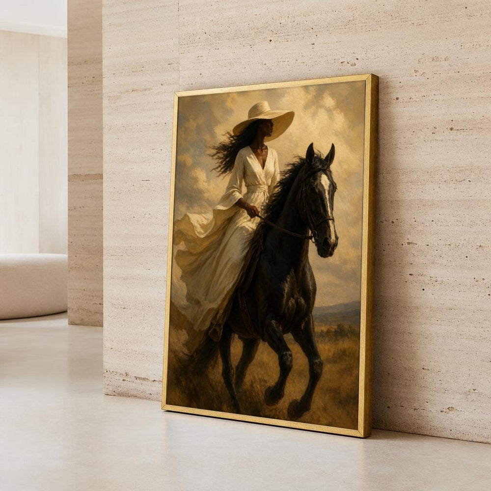 Victorian Woman on Horse Canvas Wall Art, Dynamic, Flowing Dress