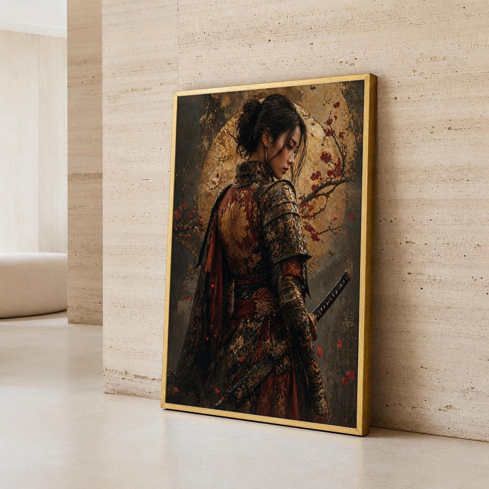 Gold Samurai Warrior Canvas Wall Art, Intricate Armor, Japanese Warrior Portrait