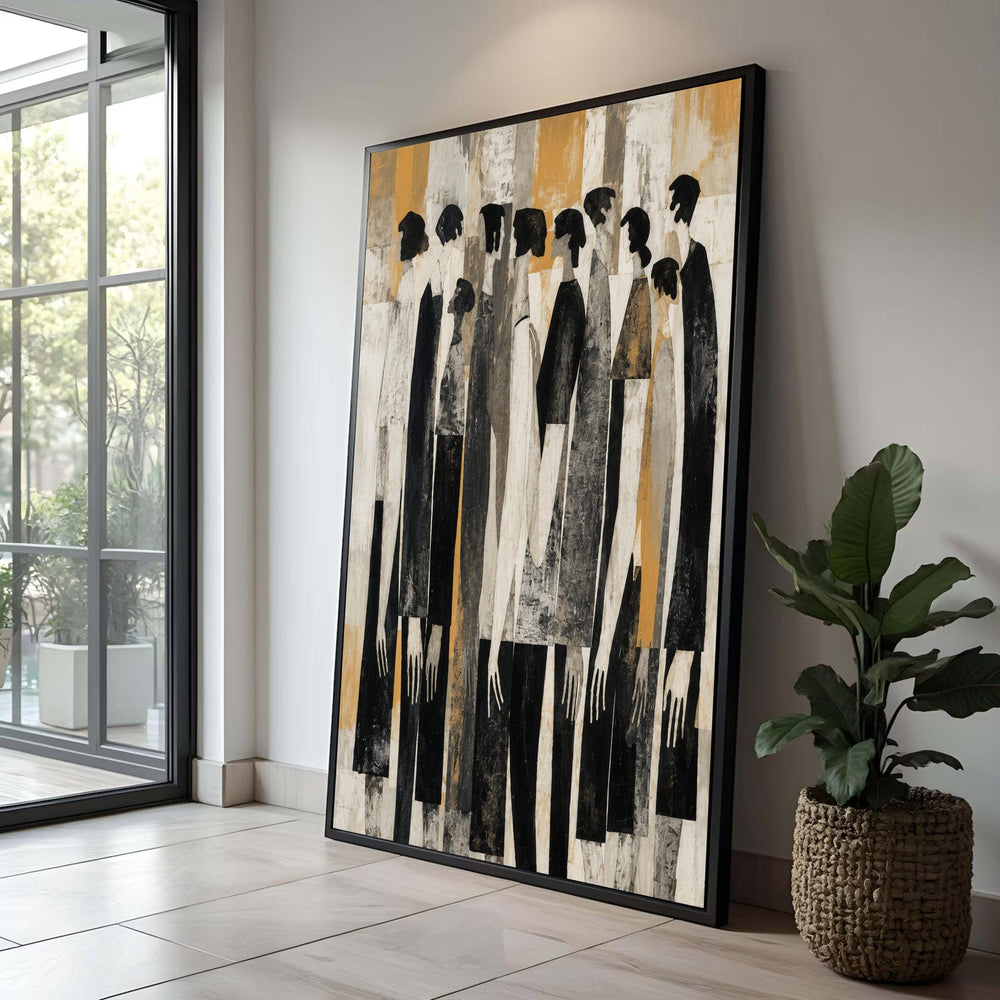 Abstract Figures Gathering, Modern People Canvas, Contemporary Wall Art, Monochrome Group Portrait, Urban Home Decoration Luxury Home Decor
