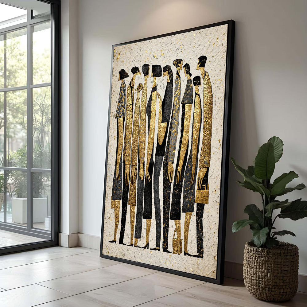 Abstract Gold and Black Figures Canvas Wall Art, Modern People Silhouettes Design, Contemporary Home Decoration, Elegant Luxury Home Decor