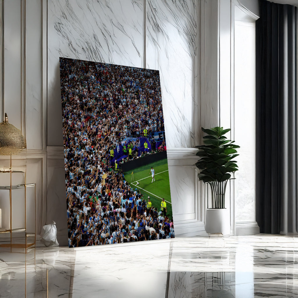 Messi Stadium Legend unframed canvas in a bright marble interior