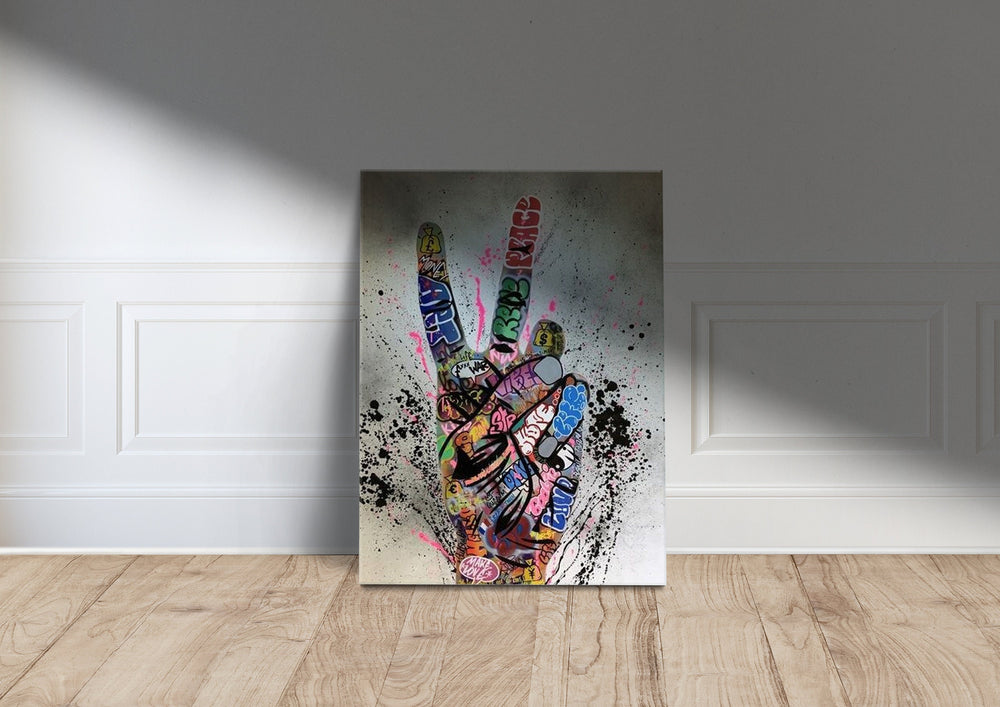 Banksy Graffiti Victory Sign Canvas Print, Urban Wall Decor